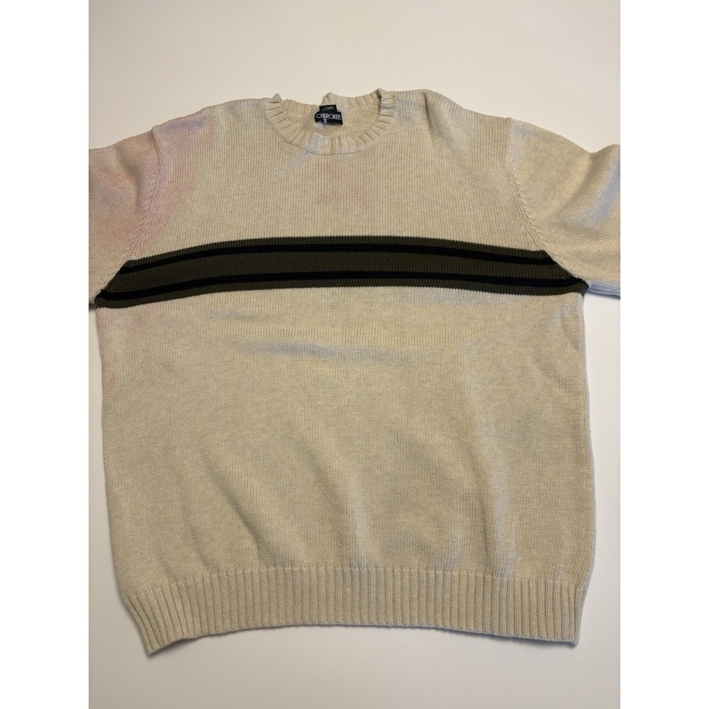 Cherokee Sweater Pullover Mens 2XL Beige Striped Vintage Cotton Heavyweight Knit